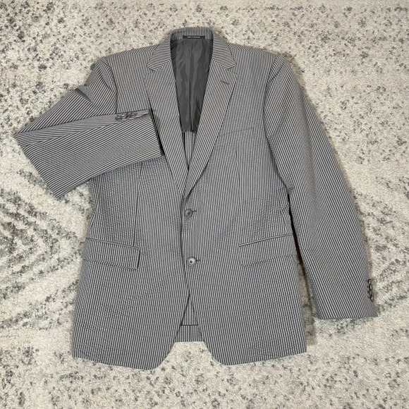 Z Zegna City Seersucker Stripe Silk Blend Sport Blazer Men's US 42R Grey - Picture 2 of 9